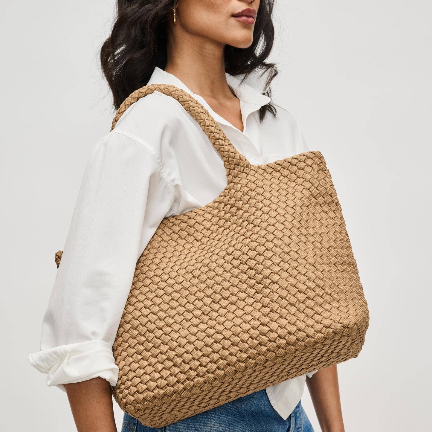 Sky's The Limit - Medium Laced Up Eco-Edition Tote: Beige