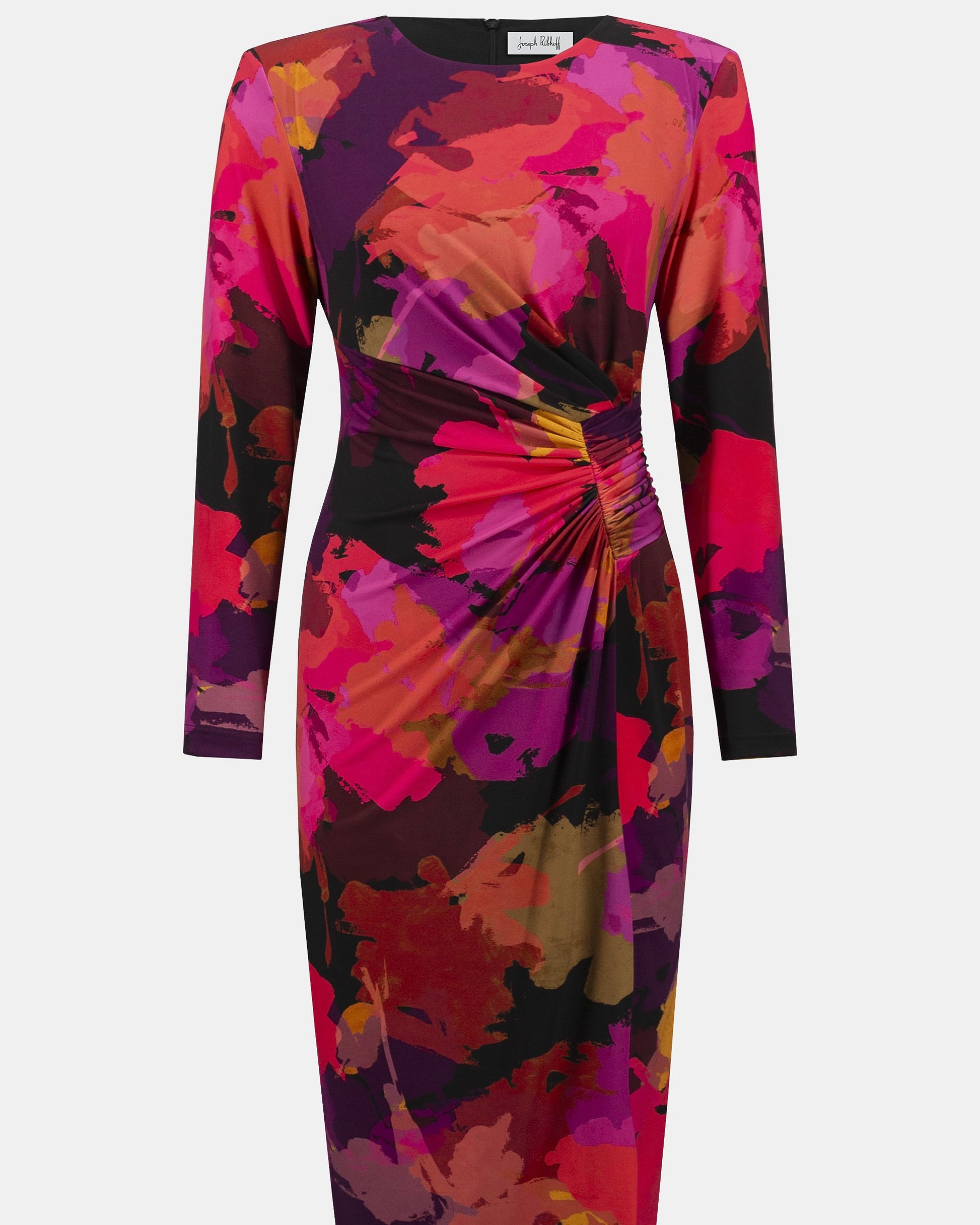 Joseph Ribkoff Silky Knit Floral Print Sheath Dress in color Black Multi. 
