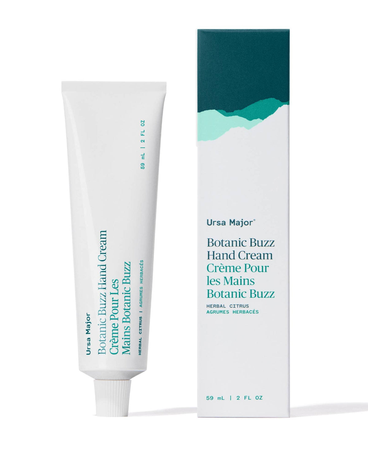 Ursa Major Botanic Buzz Hand Cream with packaging on a white background