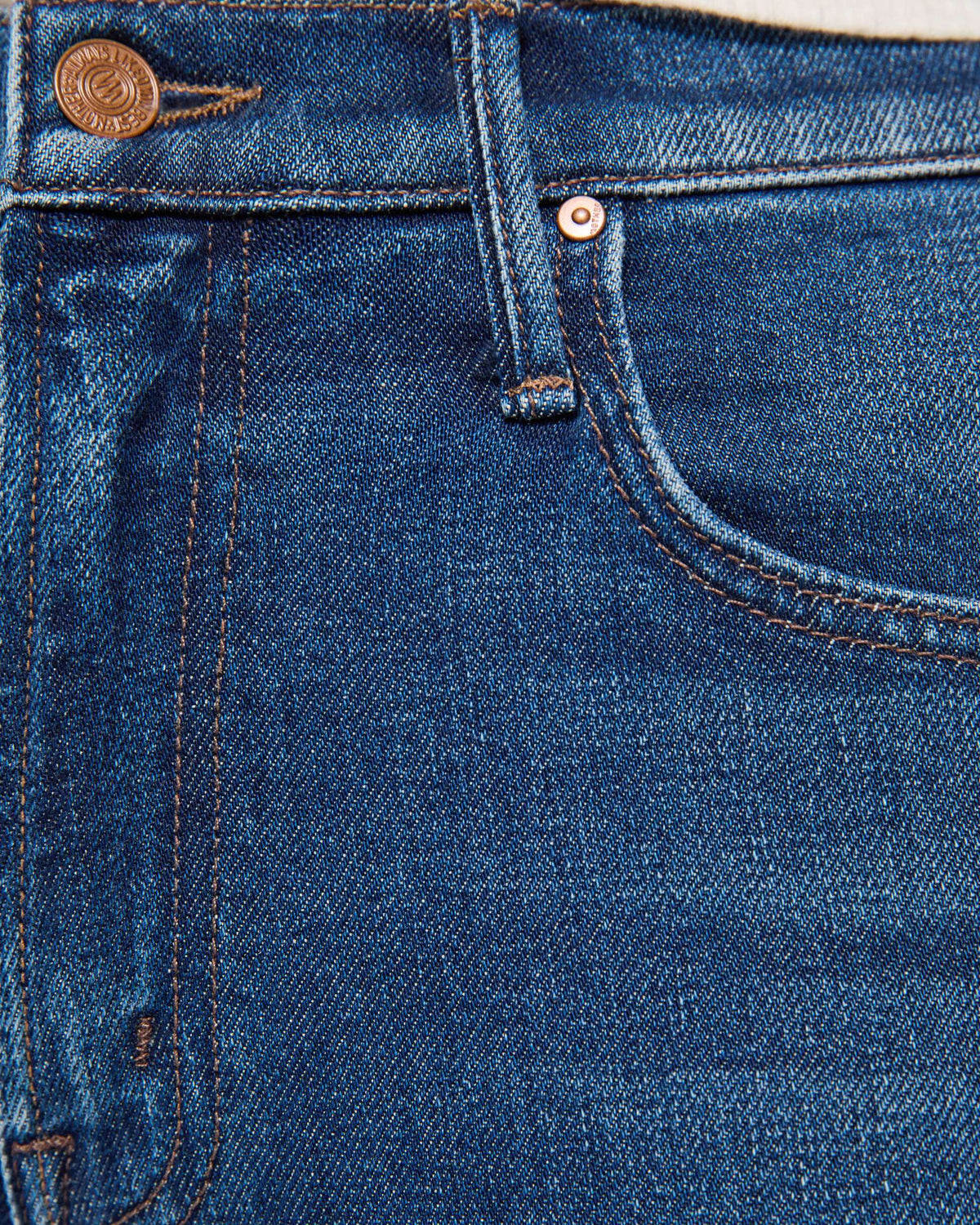 Close-up of blue denim jeans with stitching details