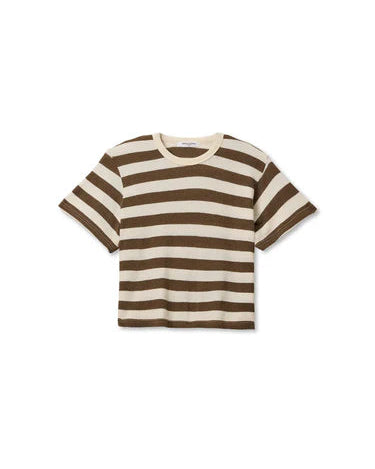 Brown and white striped t-shirt on a white background