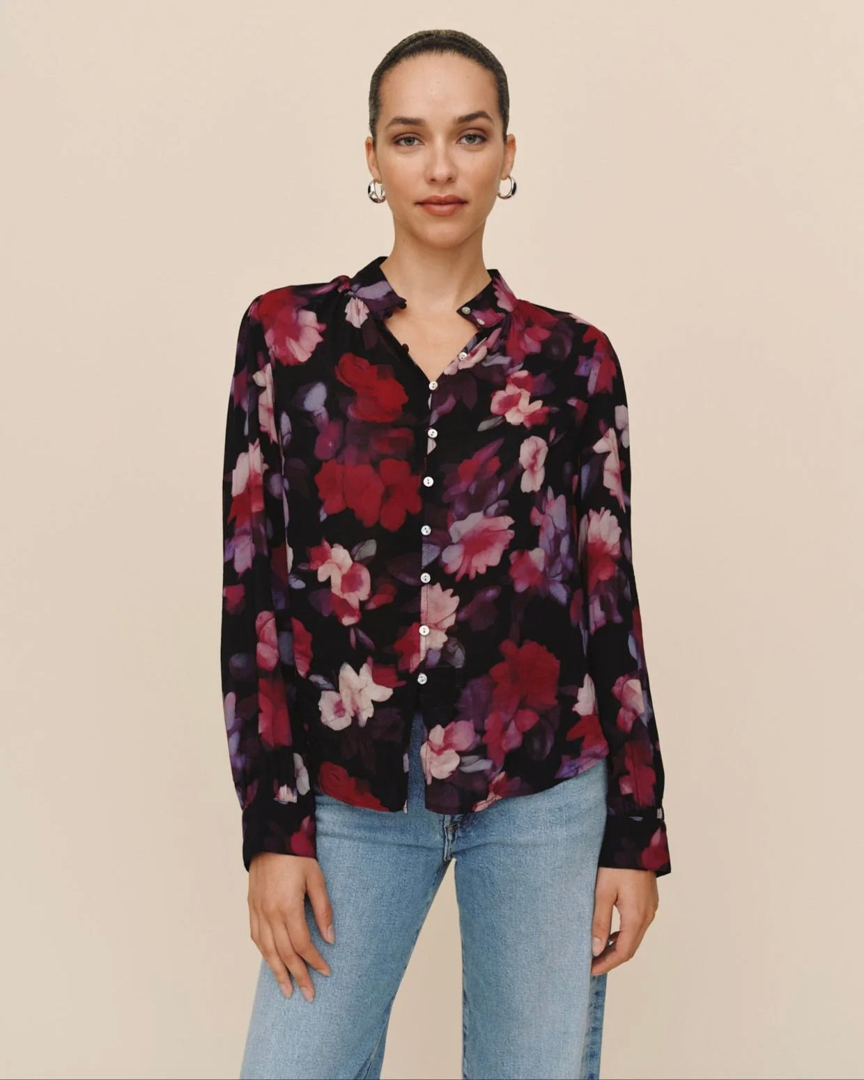 Shirred Button Up Blouse