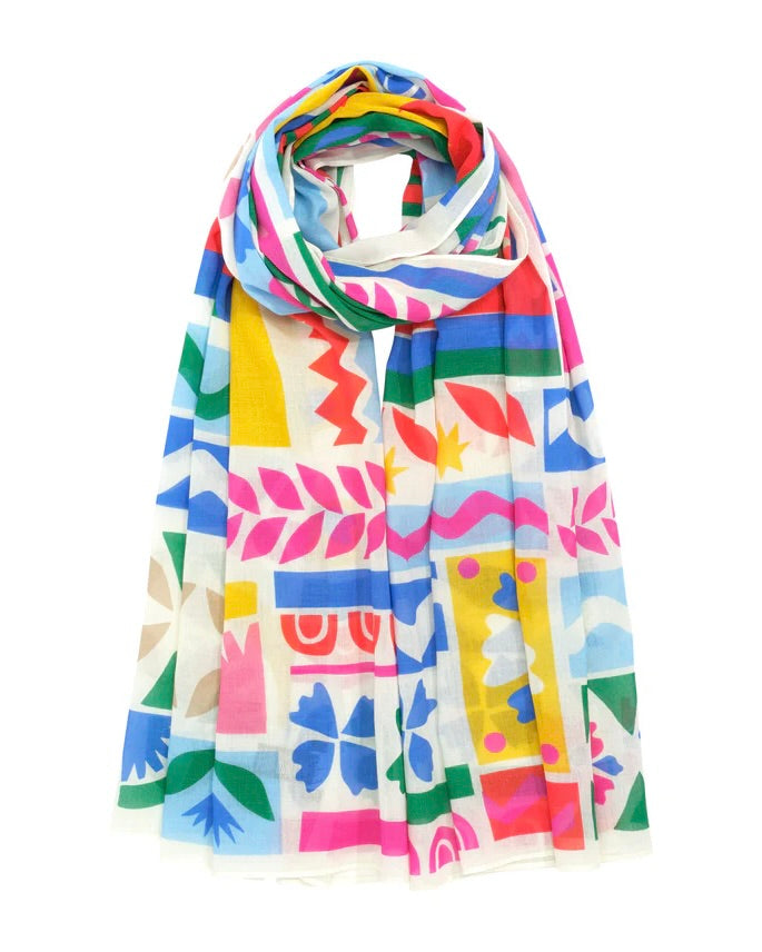 Colorful patterned scarf on a white background
