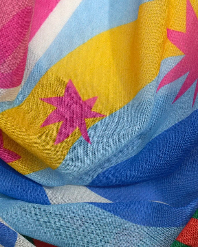 Close-up of colorful fabric with star patterns