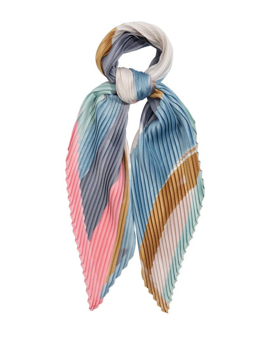Colorful striped scarf tied in a knot on a white background