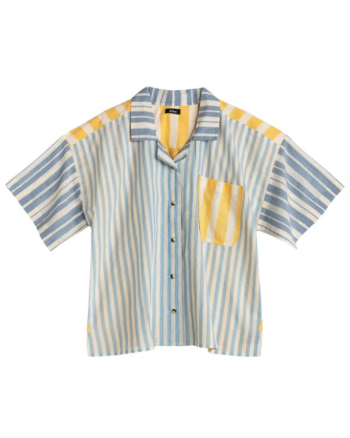Striped shirt with yellow accents on a white background