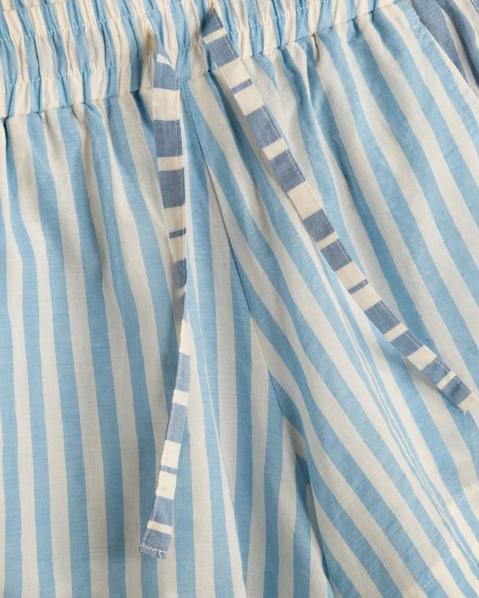 Close-up of blue and white striped fabric