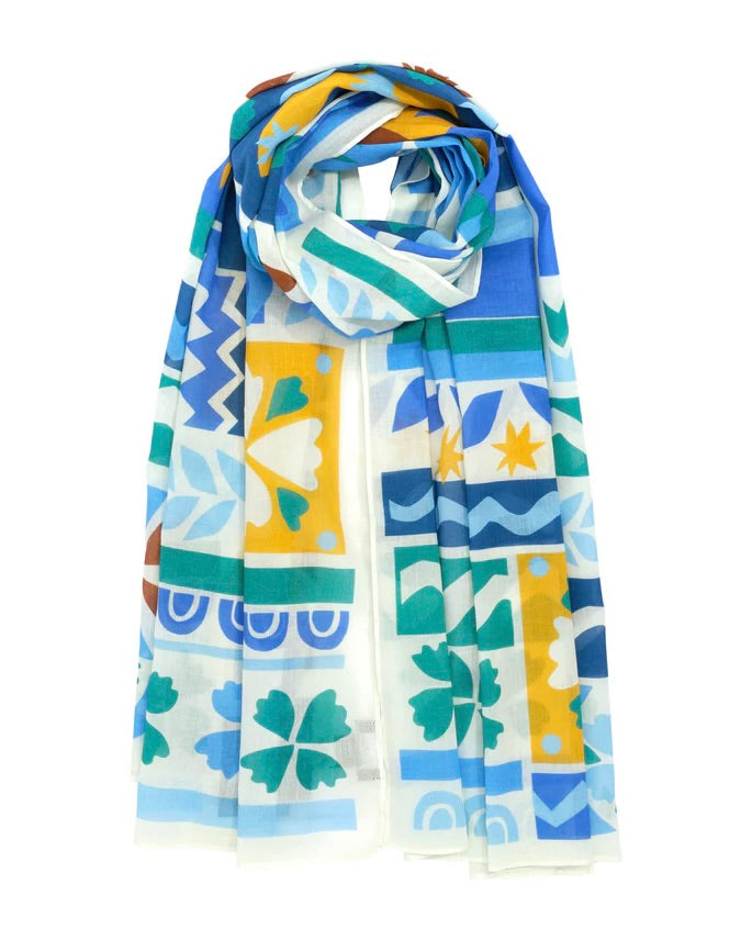 Colorful patterned scarf on a white background