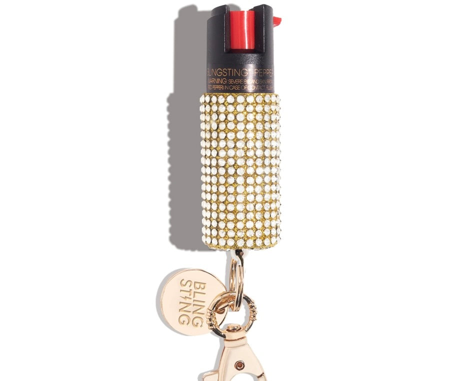 Image of Blingsting Pepper Spray Gold Rhinestone on a white background