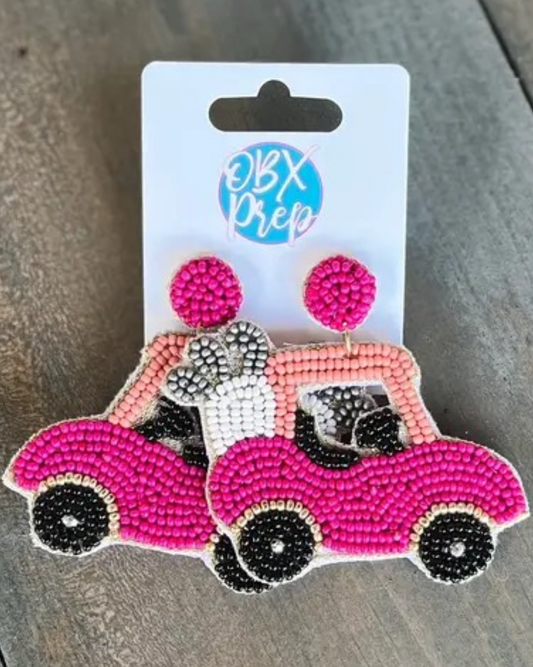 Golf Cart earrings in pink