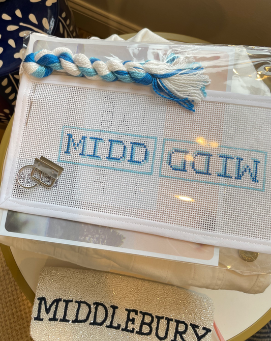 image of Middlebury College "MIDD" key fob needlepoint kit 