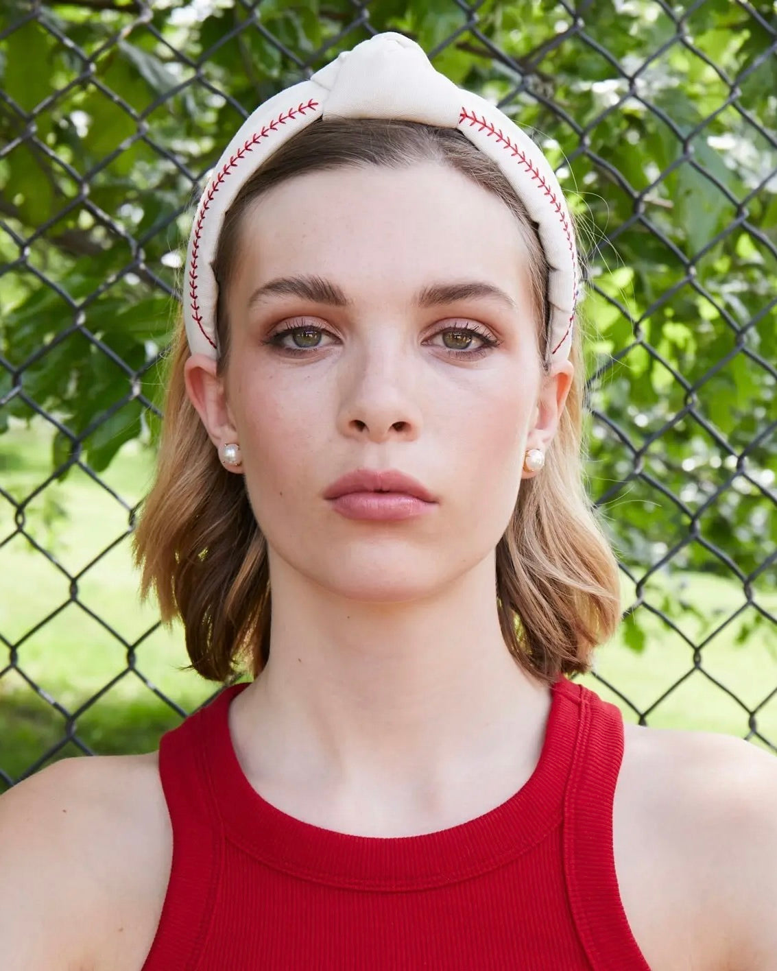 Lele Sadoughi Baseball Embroidered Knotted Headband