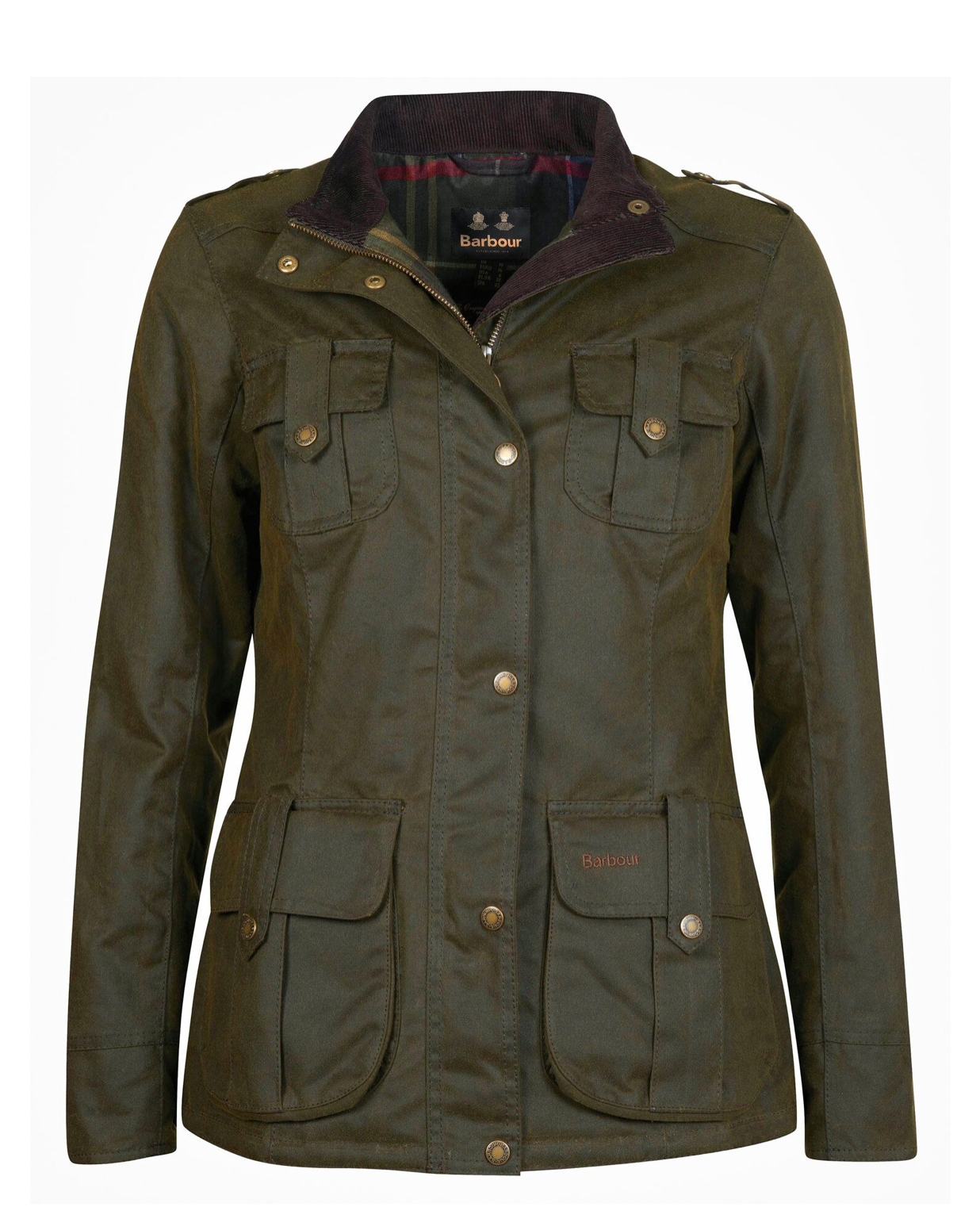Image of Barbour Winter Defence Olive Wax Jacket on a white background